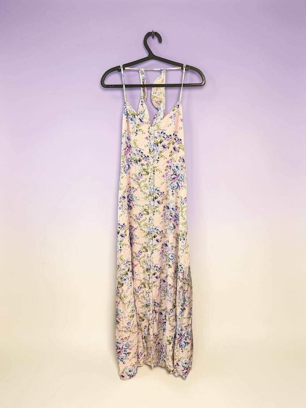Forever 21 Pink Floral Button-Front Maxi Dress with Back Cutout and Slit